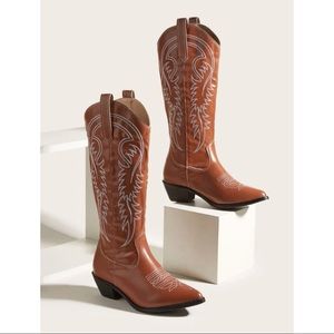 Brown Embroidery Design Western Cowboy Boots